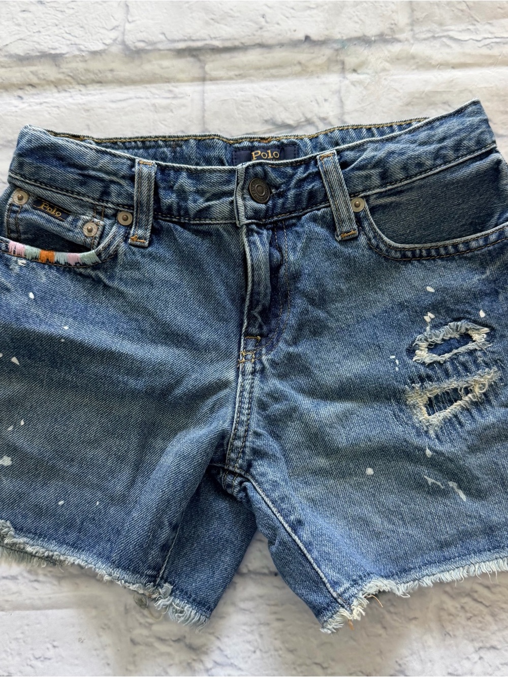 Polo Ralph Lauren Shorts 10 | Distressed Embroidered Denim Cutoff